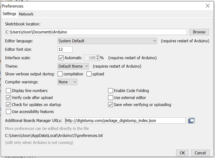 Arduino IDE Preferences