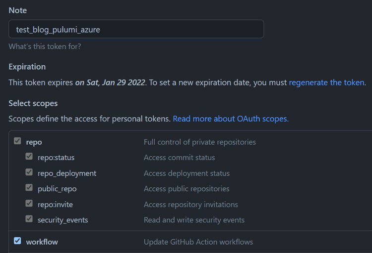 GitHub PAT Scope
