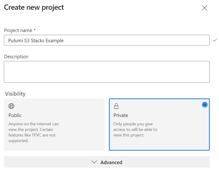 New Azure DevOps Project
